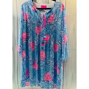 NEW Lily Pulitzer Marlina  Dress Size Large Tassels Blue Haven Raising Shell